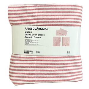 IKEA ANGSDVARGMAL Red Stripe Queen Flannel Sheet Set